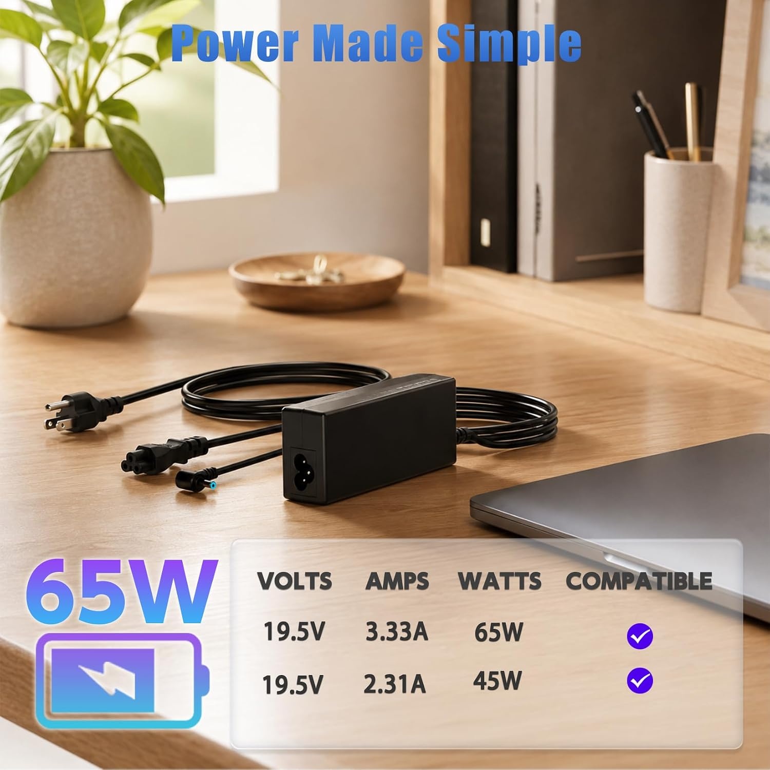 image:image65W 45W Laptop Charger Fit for HP Model 15 15dy 15dq 15da 15db 15dw 15f 15ab 15ac 15af 15an 15au 15aw 15ay 15dy5033dx 15dy2xxx 15dy1xxx 15dy2073dx 15dy2702dx