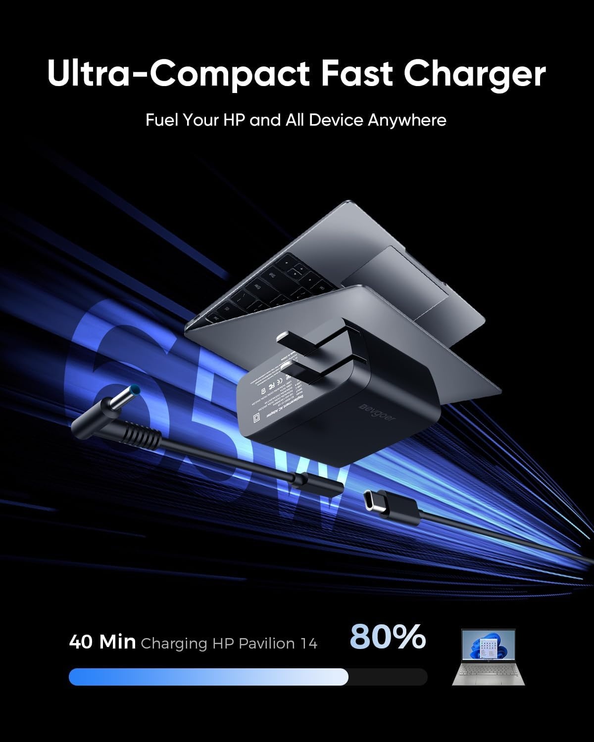 image:image65W HP Laptop Charger with USBC Device Charging