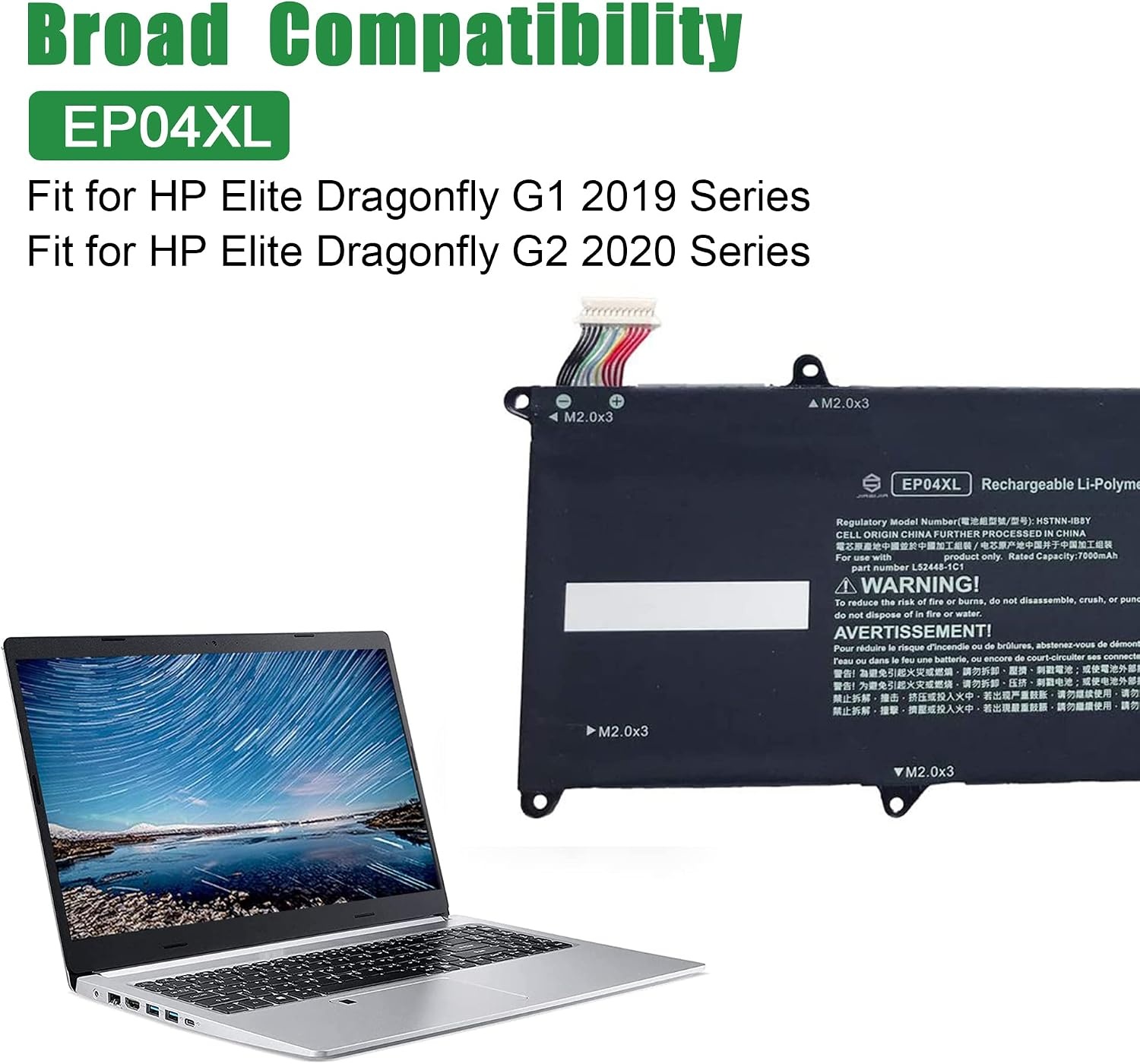 image:imageEP04XL Laptop Battery Replacement for HP Elite Dragonfly G1 2019 G2 2020 Series Notebook HSTNNIB8Y L524481C1 Black 77V 562Wh 7000mAh