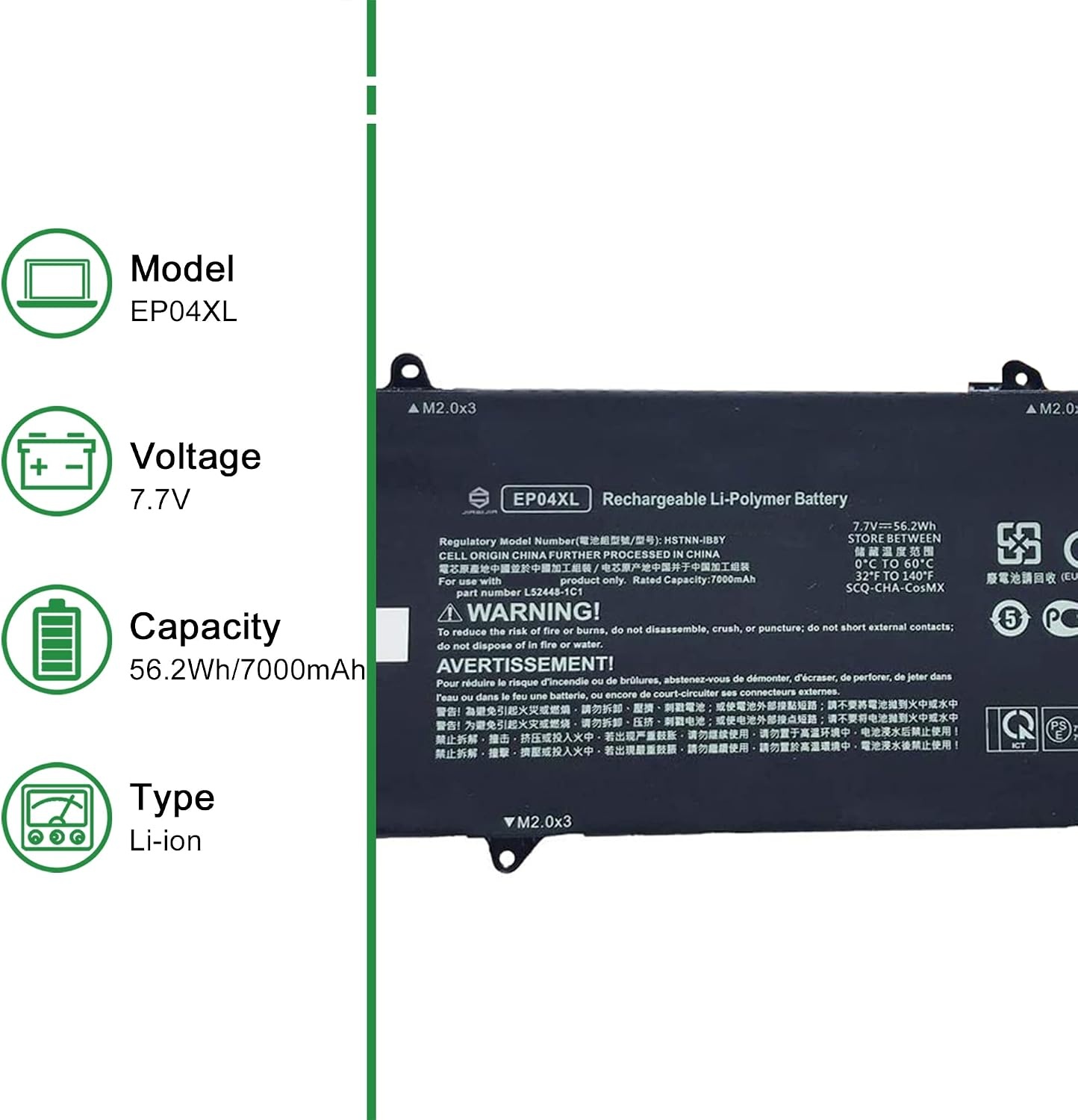 image:imageEP04XL Laptop Battery Replacement for HP Elite Dragonfly G1 2019 G2 2020 Series Notebook HSTNNIB8Y L524481C1 Black 77V 562Wh 7000mAh