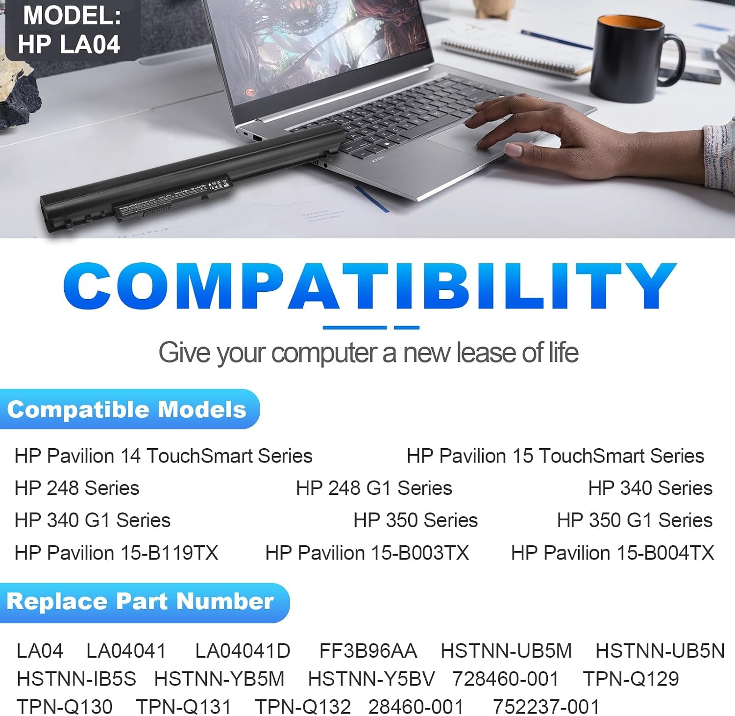 image:imageFancy Buying LA04 Laptop Battery for HP Spare 151272WM 752237001 728460001 776622001