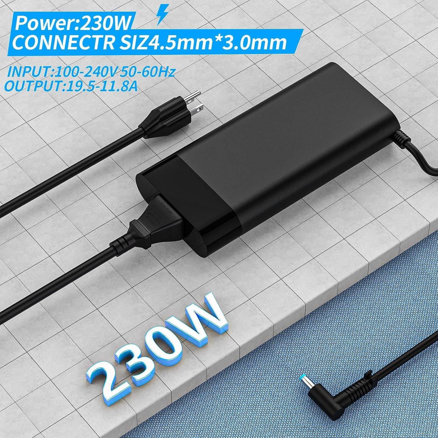 image:imageNew 230W Charger Compatible with HP Omen 15 16 Victus 16 by Gaming Laptop ZBook Fury 16 G8 G9 G10 M41303001 M85389003 195V 118A Power Supply AC Adapter 45x30 mm Blue tip Supports Fast Charging