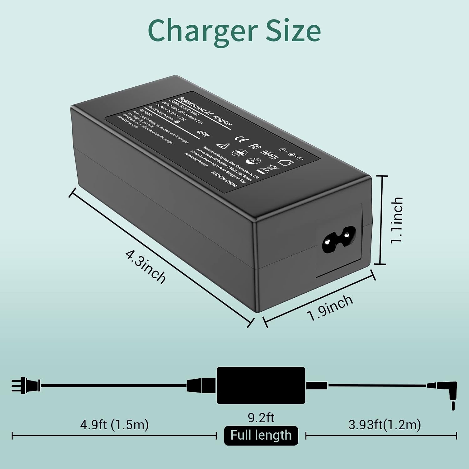 image:imageReplacement for HP Laptop Computer Charger 45W Smart Blue Tip AC Adapter for Pavilion Stream 75ft Power Cord 195V 231A 45mm ConnectorBlack2