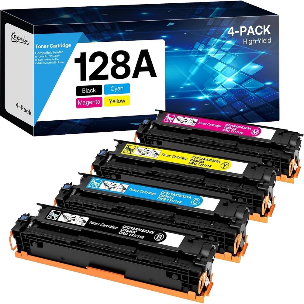 image:image128A Toner Cartridges High Yield Compatible for HP 128A CE320A CE321A CE322A CE323A Work with HP LaserJet Pro CM1415fn CM1415fnw CP1525n CP1525nw Printer Black Cyan Yellow Magenta 4 Pack