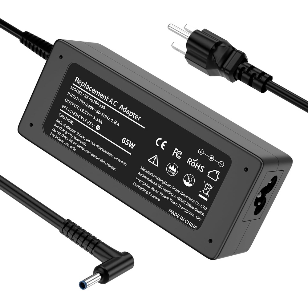 image:imageReplacement for HP Laptop Computer Charger 45W Smart Blue Tip AC Adapter for Pavilion Stream 75ft Power Cord 195V 231A 45mm ConnectorBlack1