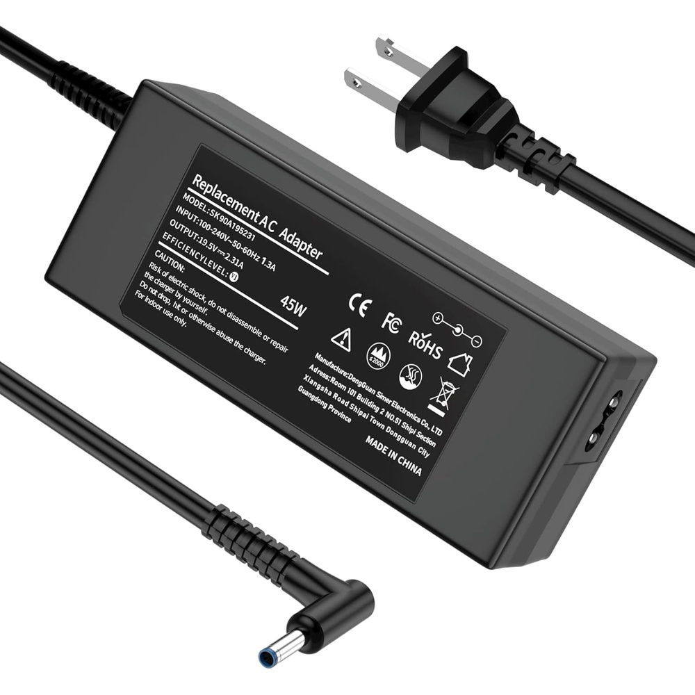 image:imageReplacement for HP Laptop Computer Charger 45W Smart Blue Tip AC Adapter for Pavilion Stream 75ft Power Cord 195V 231A 45mm ConnectorBlack2