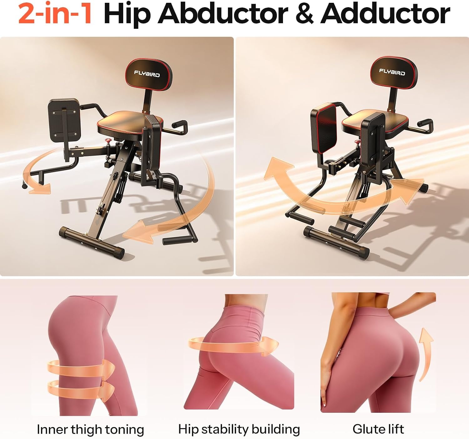 image:imageHA1 2in1 Hip Abductor and Adductor Machine Glute amp Inner Thigh Workout Equipment for Home Gym Leg Workout and Booty Builder with 6 Adjustable Resistance Bands and Dual Foot Bar