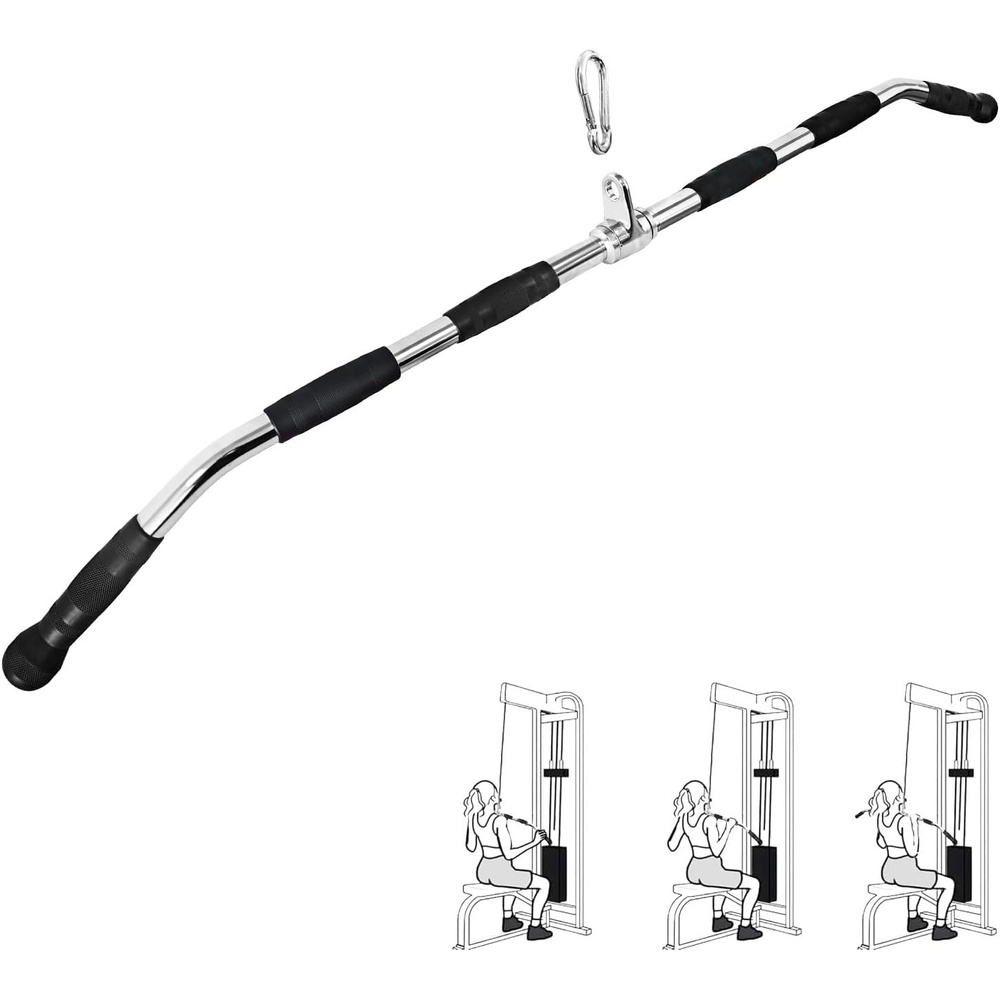 image:image47in LAT Pulldown Bar Attachment with Heavy Duty Solid Curl Bar Full Rotation and Rubber Handle Strength Workout for Gym Home Pulley System Cable Attachments