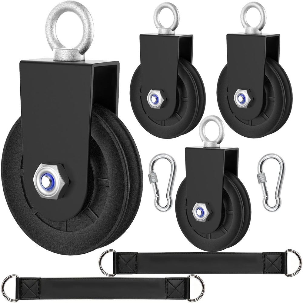 image:image4Pcs 90mm Gym Cable Pulley Wheel Silent Weight Pulleys with Strap Carabiner